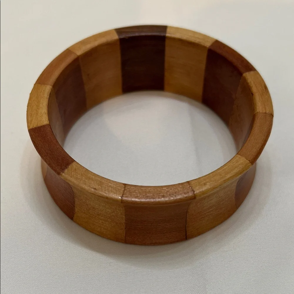 Two-Tone Wooden Bangle Bracelet Concave 1 1/2 inch Wide